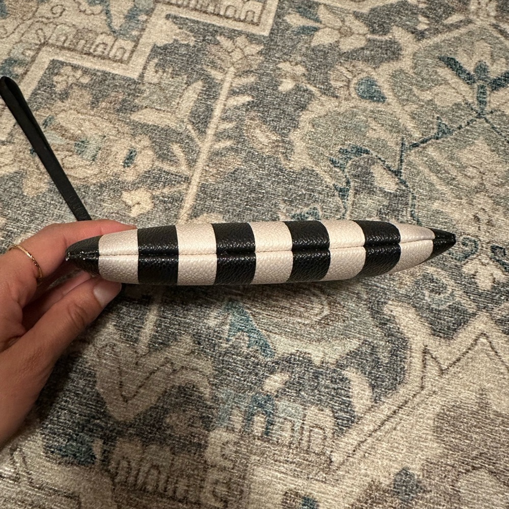 Kate Spade Women’s Leather Black and White Stripe Wristlet Clutch - Picture 5 of 11
